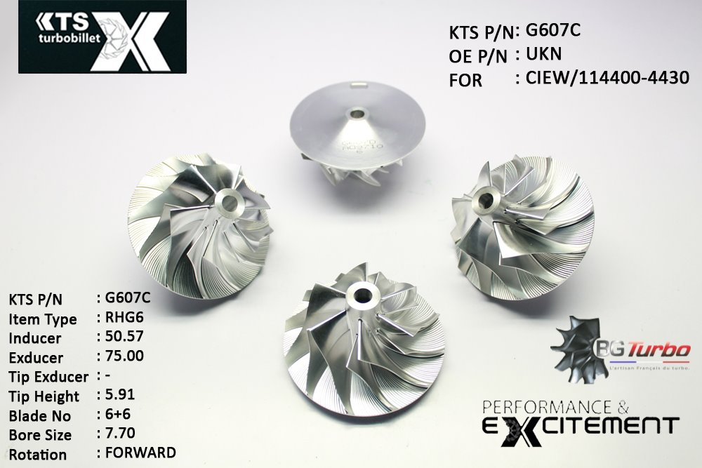 Turbo ROUE FORGÉE MFS PERFORMANCE - 6+6 PALES - INDUCER : 50,57 - EXDUCER : 75 - TYPE : RHG6ANGLE : 60° - ROTATION : Forward - SUPER BACK : 5,3 - BORE SIZE : 7,7
